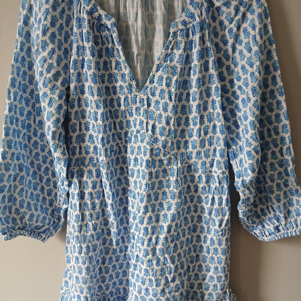 Vineyard Vines Women's Size XS Seastitch Block Print Dress Ruffle Hem 3/4 Sleeve - Picture 4 of 16